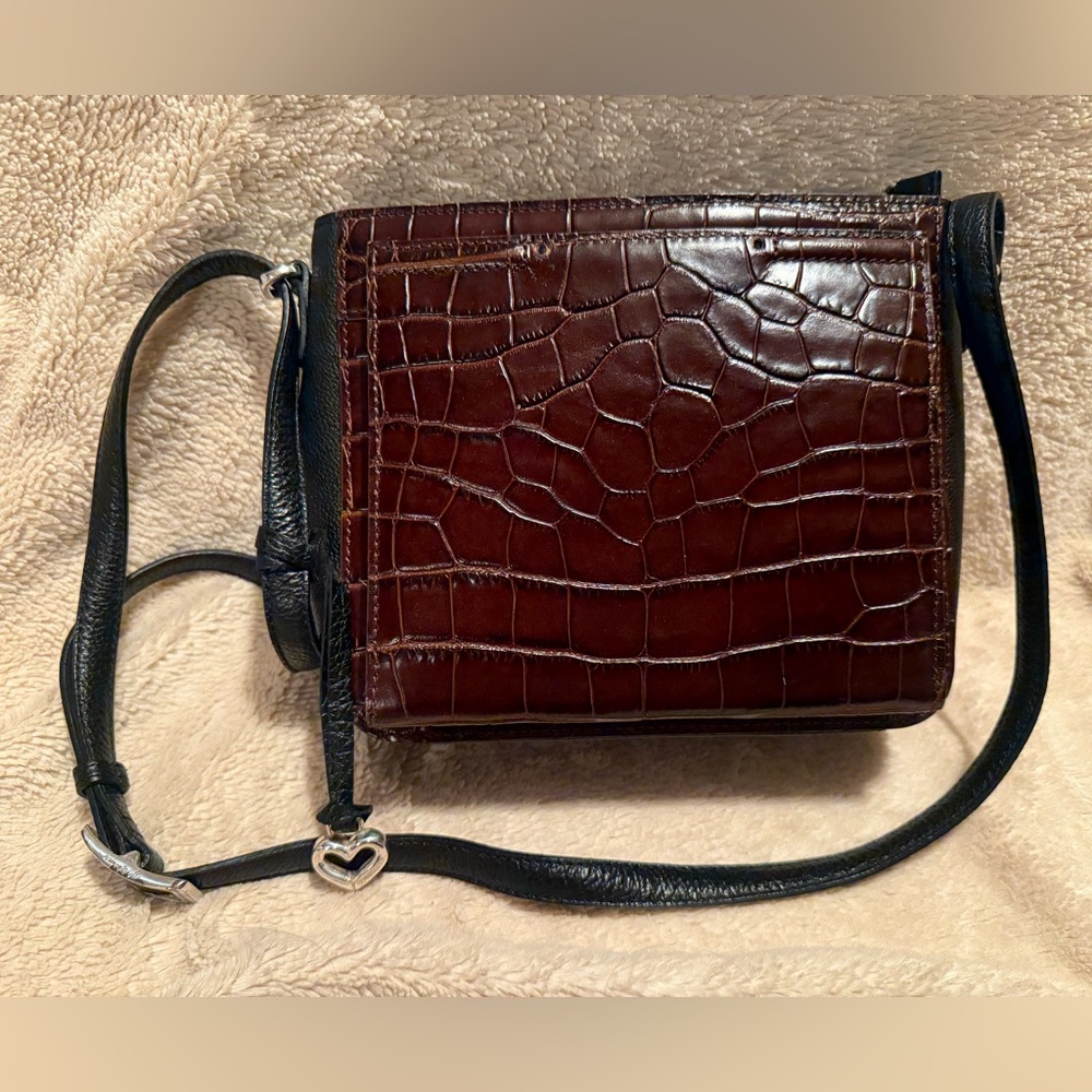 EUC Brighton Crocodile Embossed Leather Crossbody Bag